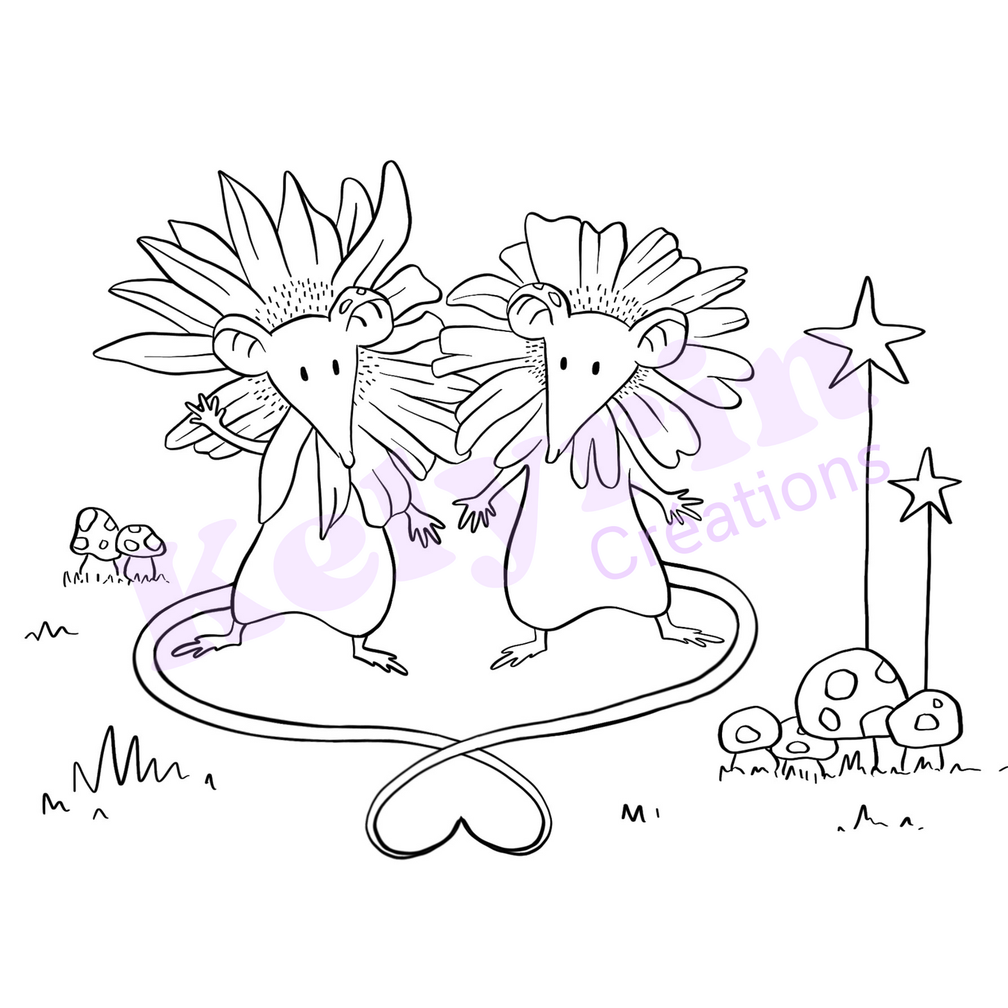 Page de coloriage - Souris fleurs