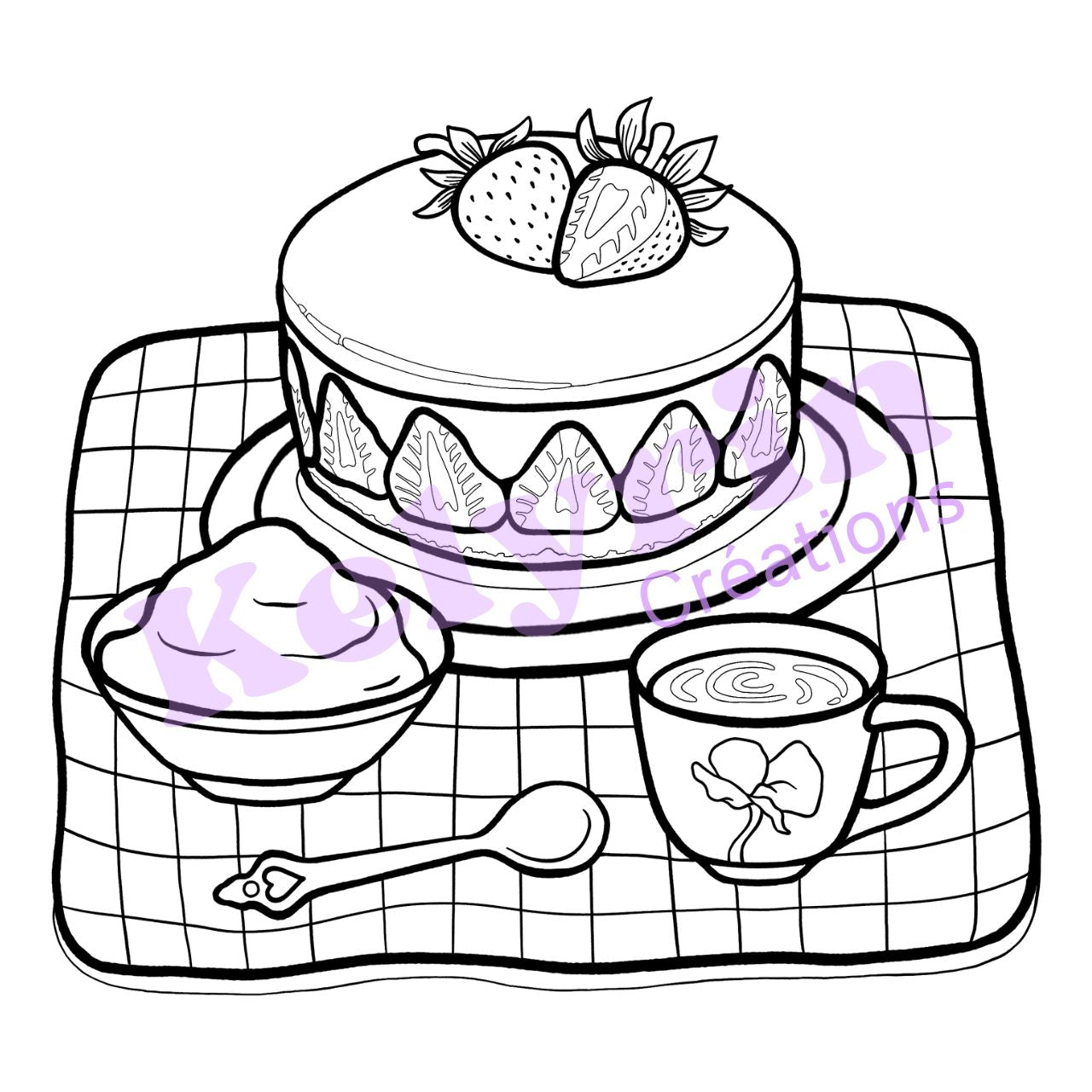 Page de coloriage - Tea time au fraisier