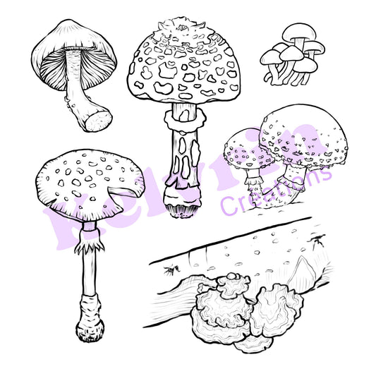 Page de coloriage - Collection de champignons