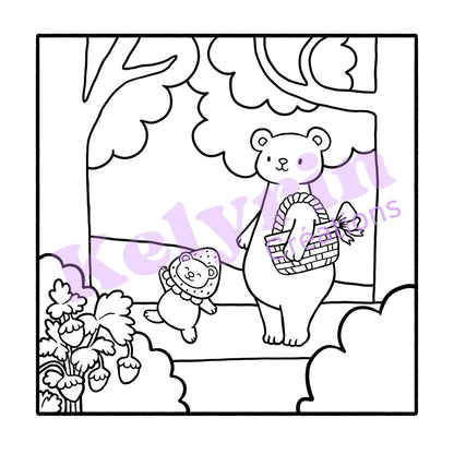 Page de coloriage - Cueillette de fraises en forêt