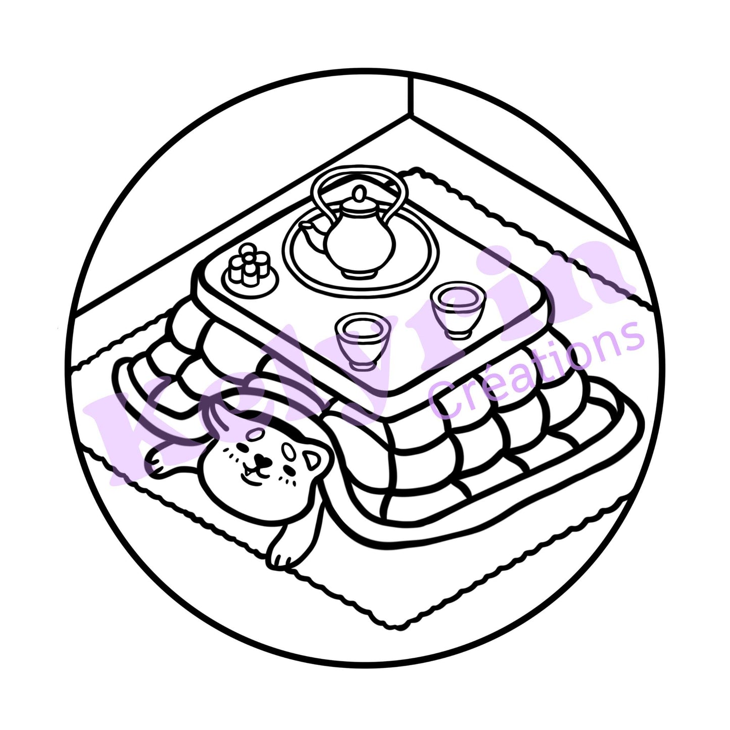 Page de coloriage - Il fait chaud sous le kotatsu