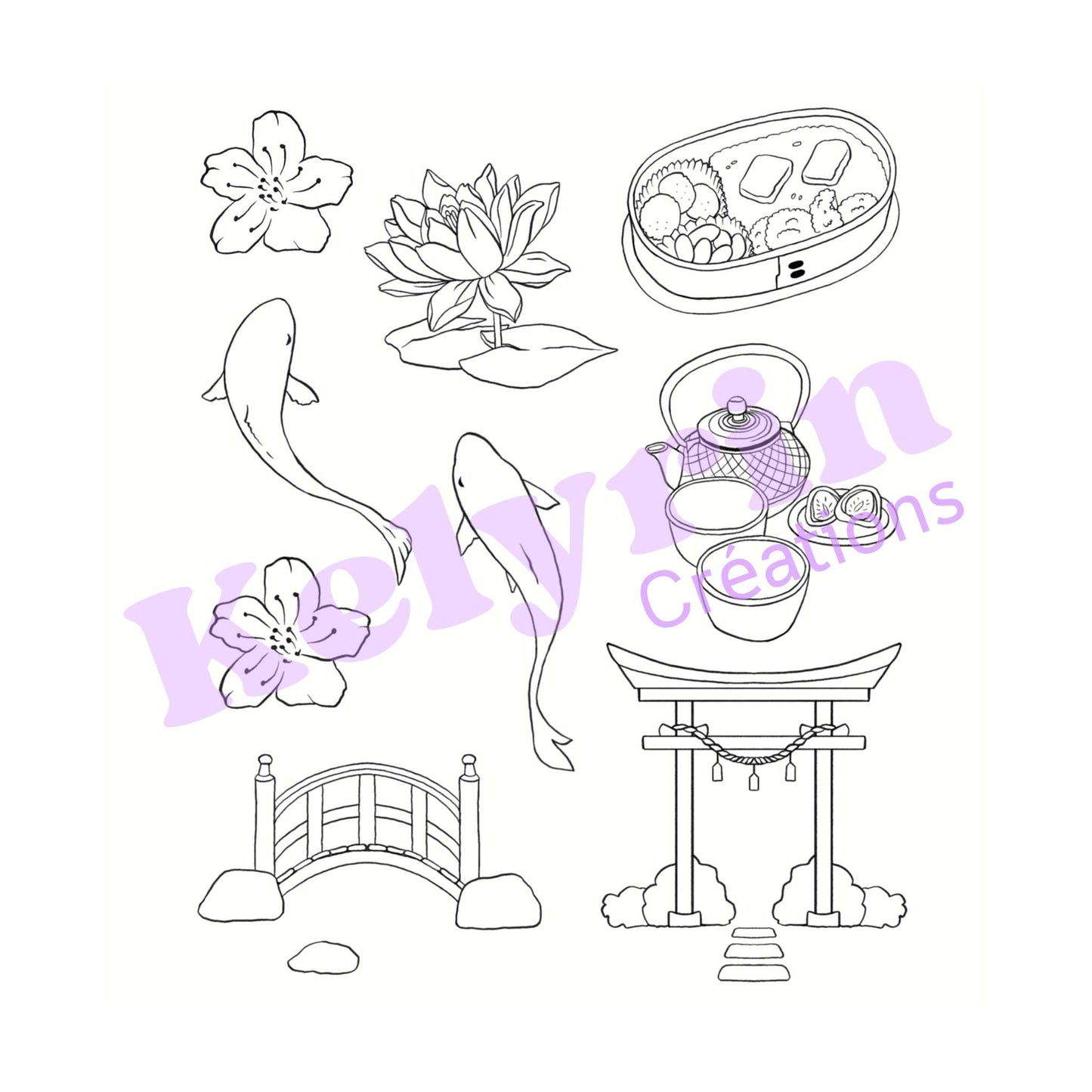 Page de coloriage - Pique-nique au parc japonais