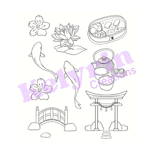 Page de coloriage - Pique-nique au parc japonais