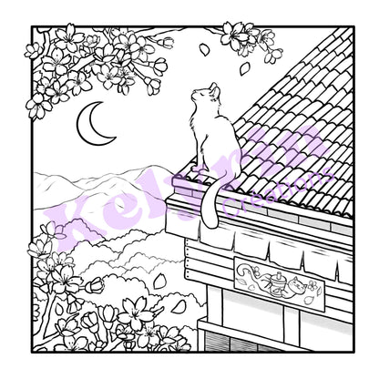 Page de coloriage - Rêverie sur les toits