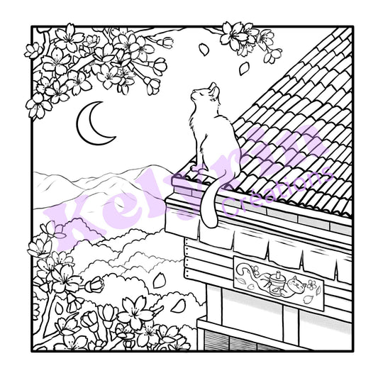 Page de coloriage - Rêverie sur les toits