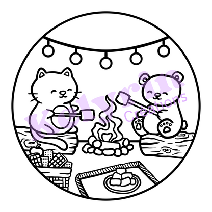 Page de coloriage - Guimauves entre amis (au feu de camps)