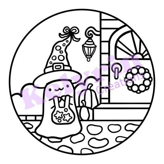 Page de coloriage - Trick or treat ! Des bonbons ou un sort !