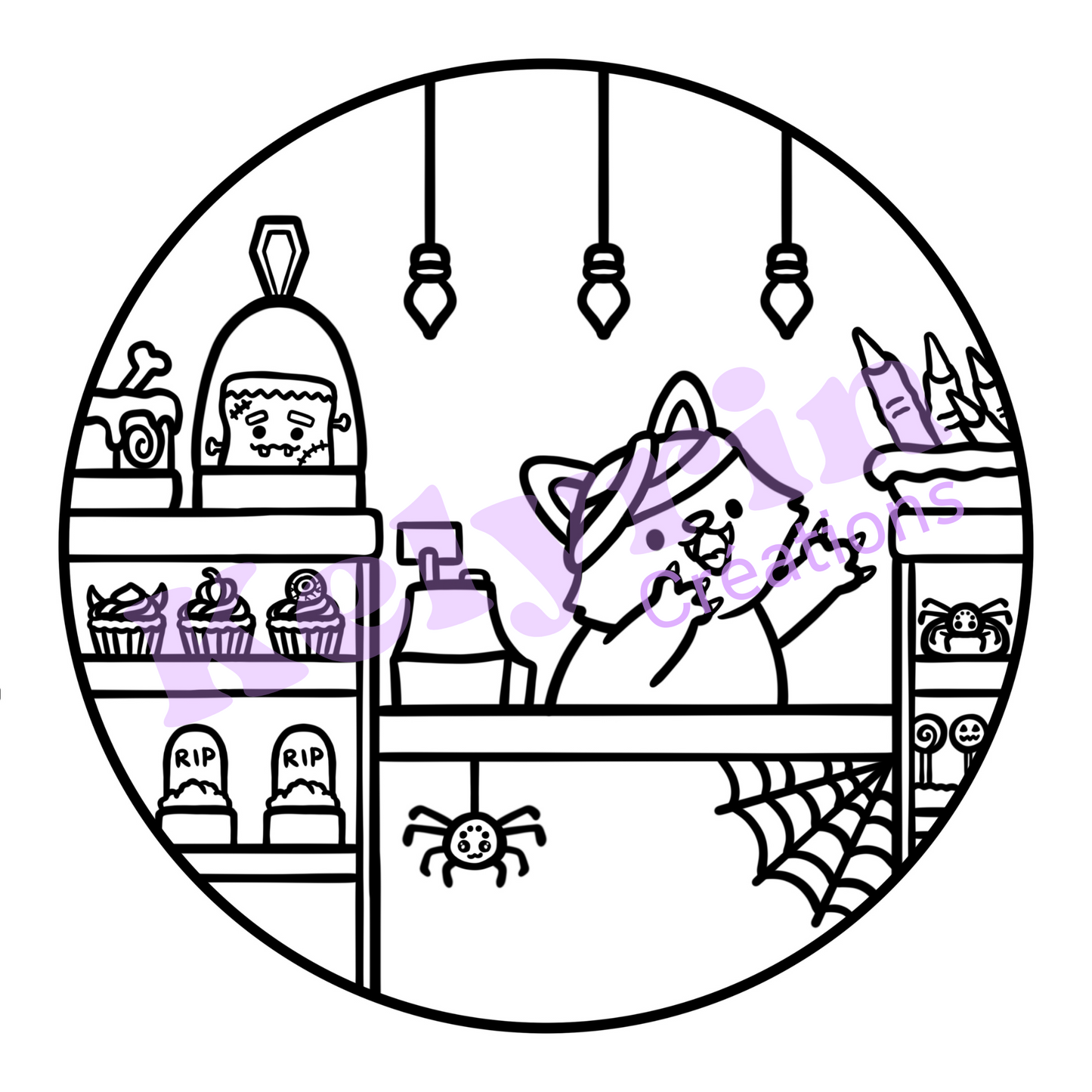 Page de coloriage - La pâtisserie d'Halloween