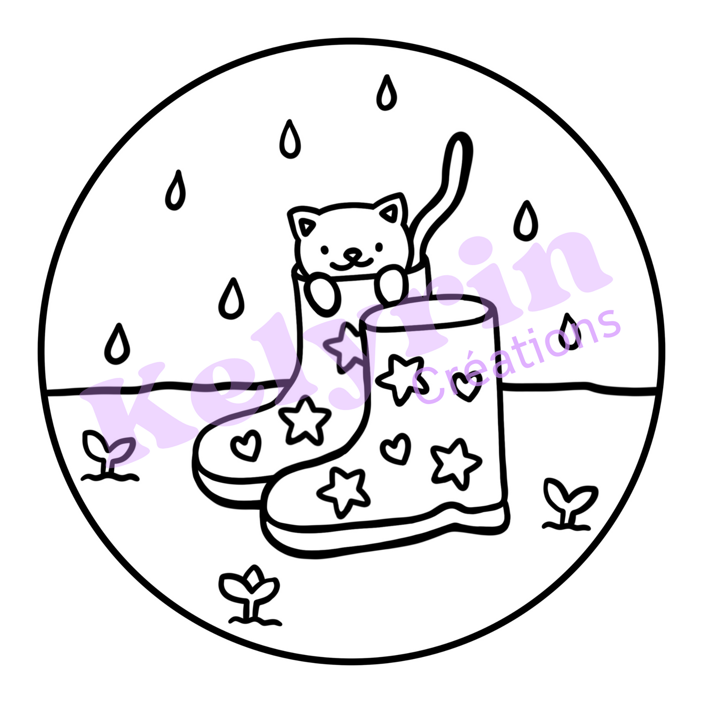 Page de coloriage - Cache-cache dans les bottes de pluie