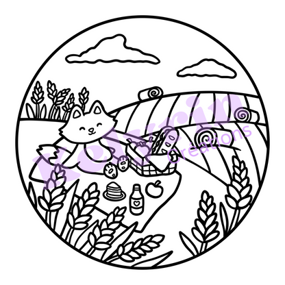 Page de coloriage - Pique-nique dans les champs