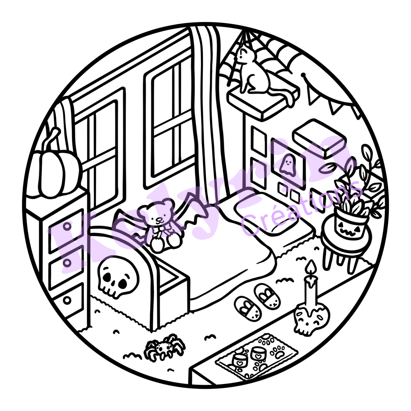 Page de coloriage - Chambre d'Halloween