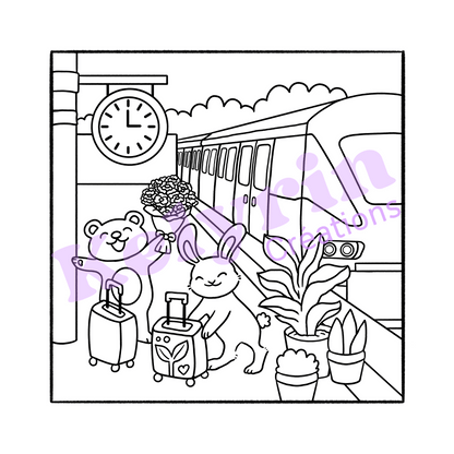 Page de coloriage - Les retrouvailles à la gare