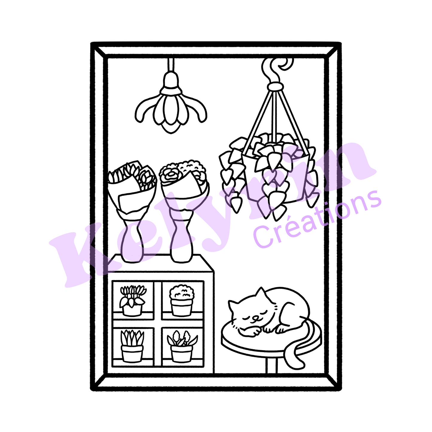 Page de coloriage - La fenêtre du fleuriste Peony