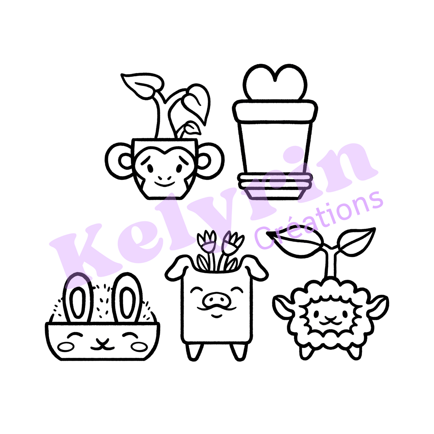 Page de coloriage - Collection de pots mignons