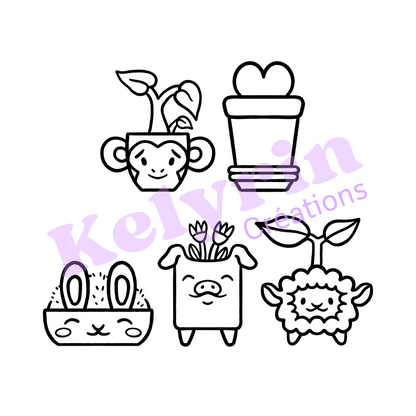 Page de coloriage - Collection de pots mignons