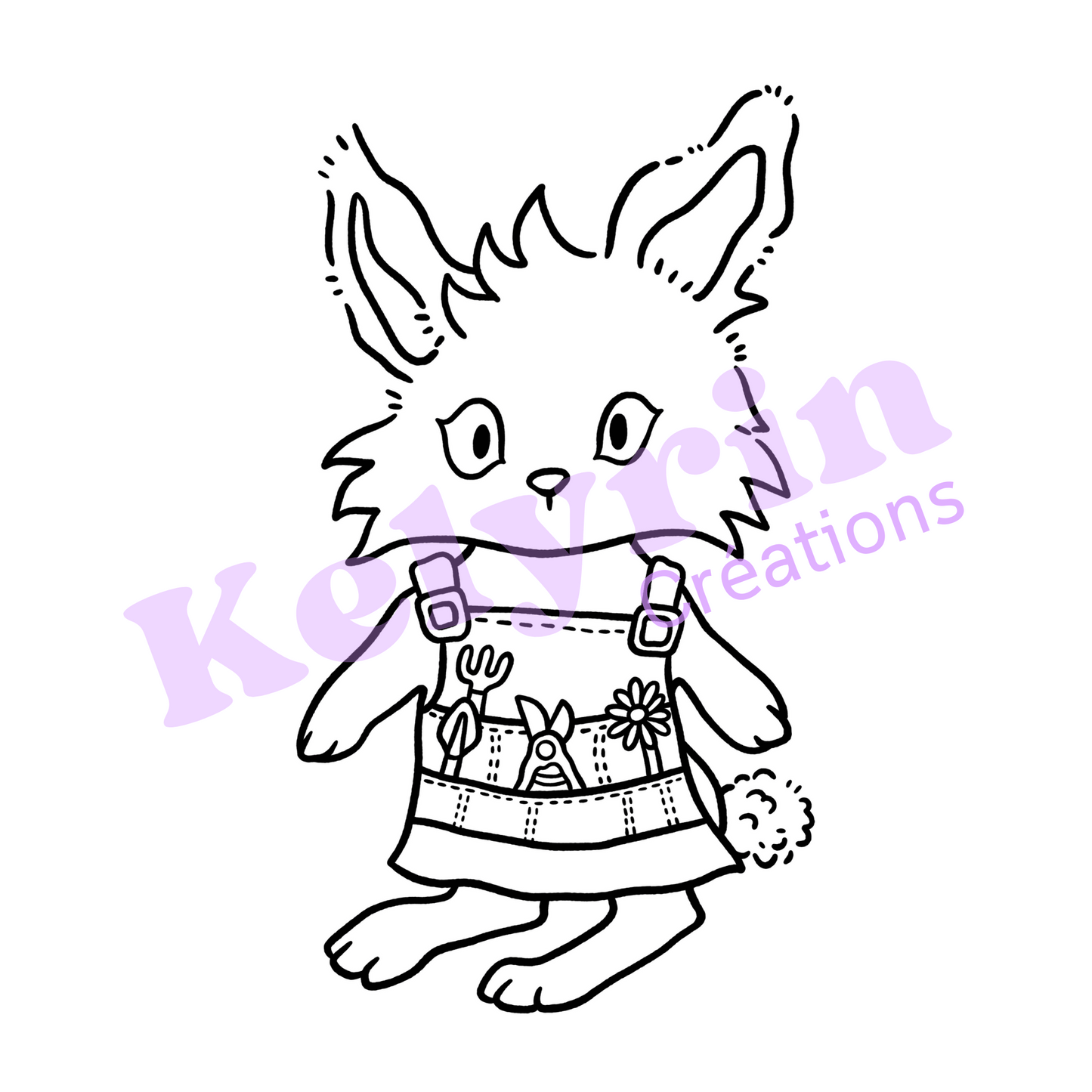 Page de coloriage - Lapin tablier jardinier