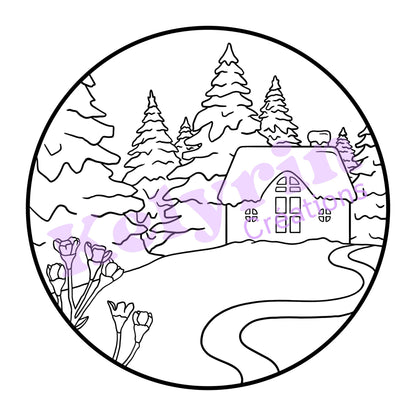 Page de coloriage - La chaumière enneigée