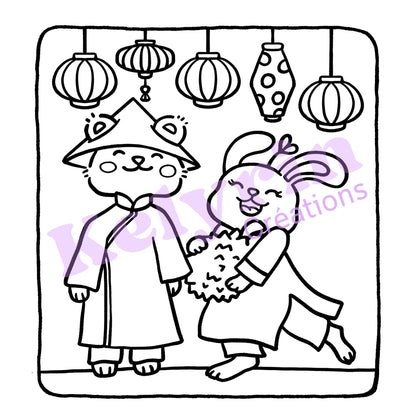 Page de coloriage - Lampions et gourmandises