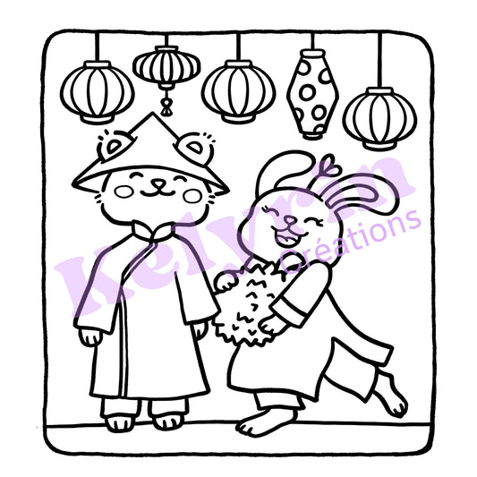 Page de coloriage - Lampions et gourmandises