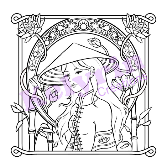 Page de coloriage - La dame au Non La (chapeau conique)