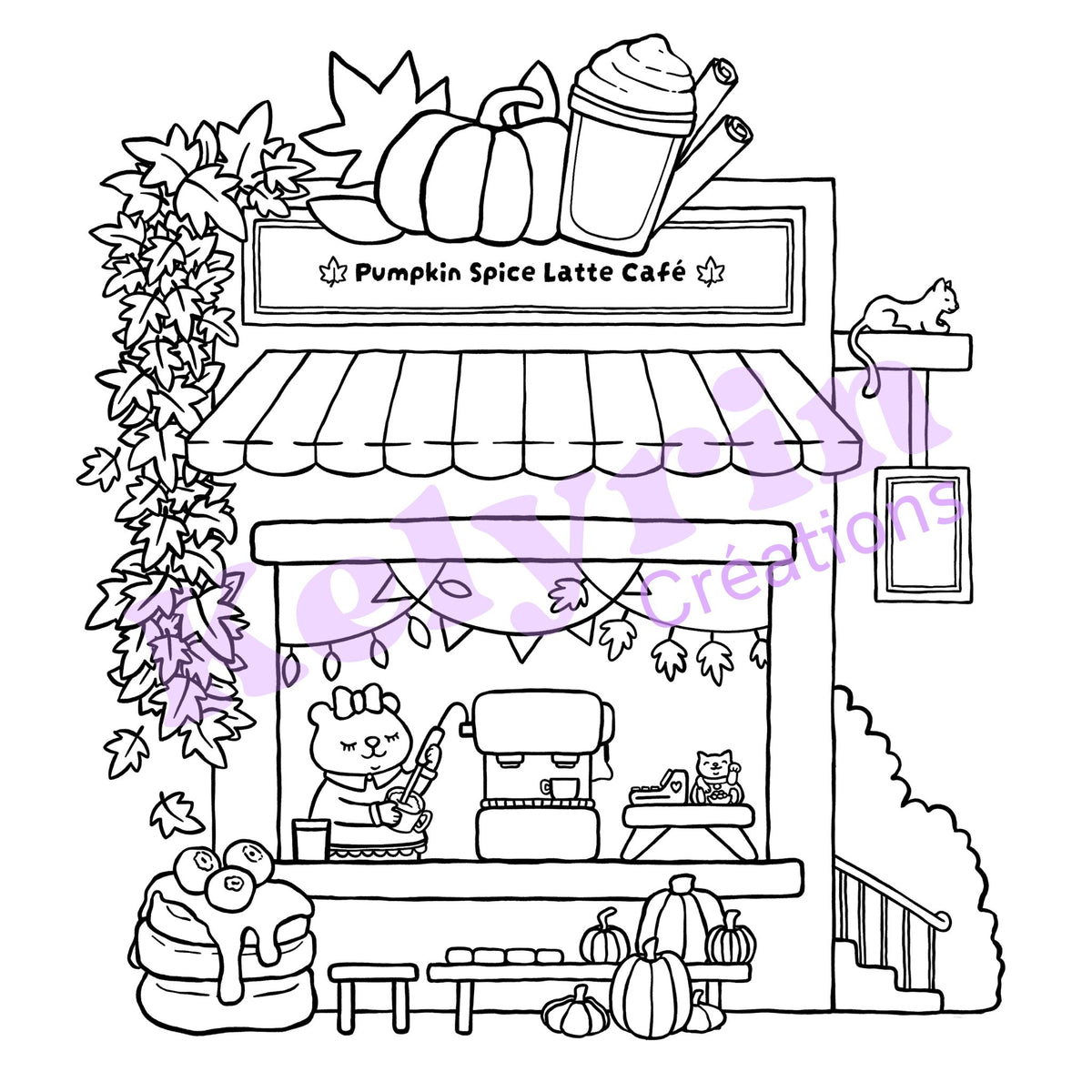 Page de coloriage - Le Pumpkin Spice Latte Café