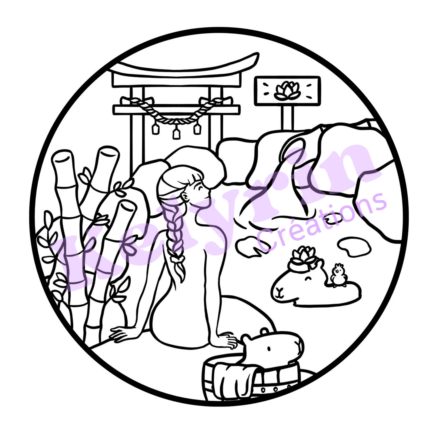 Page de coloriage - Sirène onsen capybara