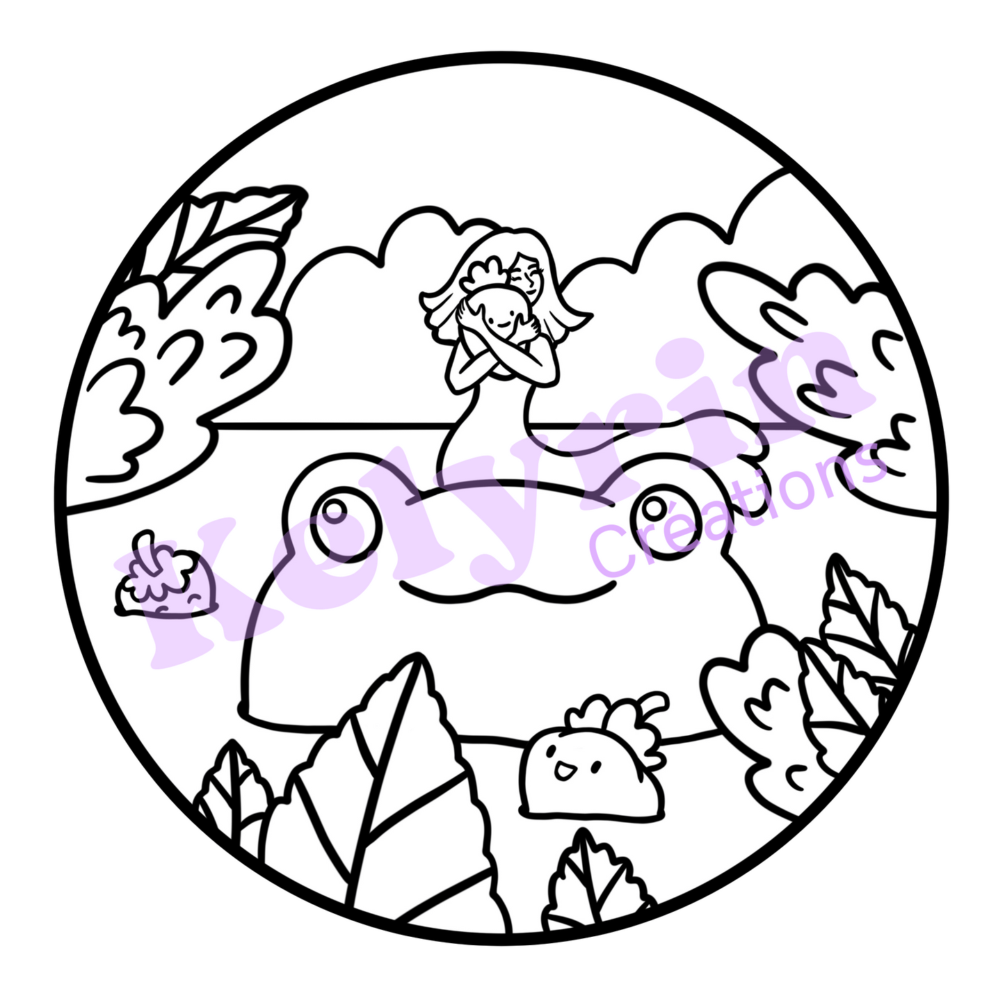 Page de coloriage - Sirène grenouille fraises