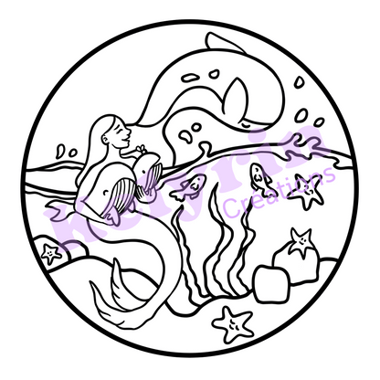 Page de coloriage - Sirène baleine et baleineaux