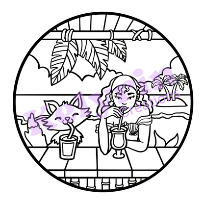 Page de coloriage - Sirène cocktail à la plage