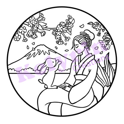 Page de coloriage - Sirène Kimono Fuji