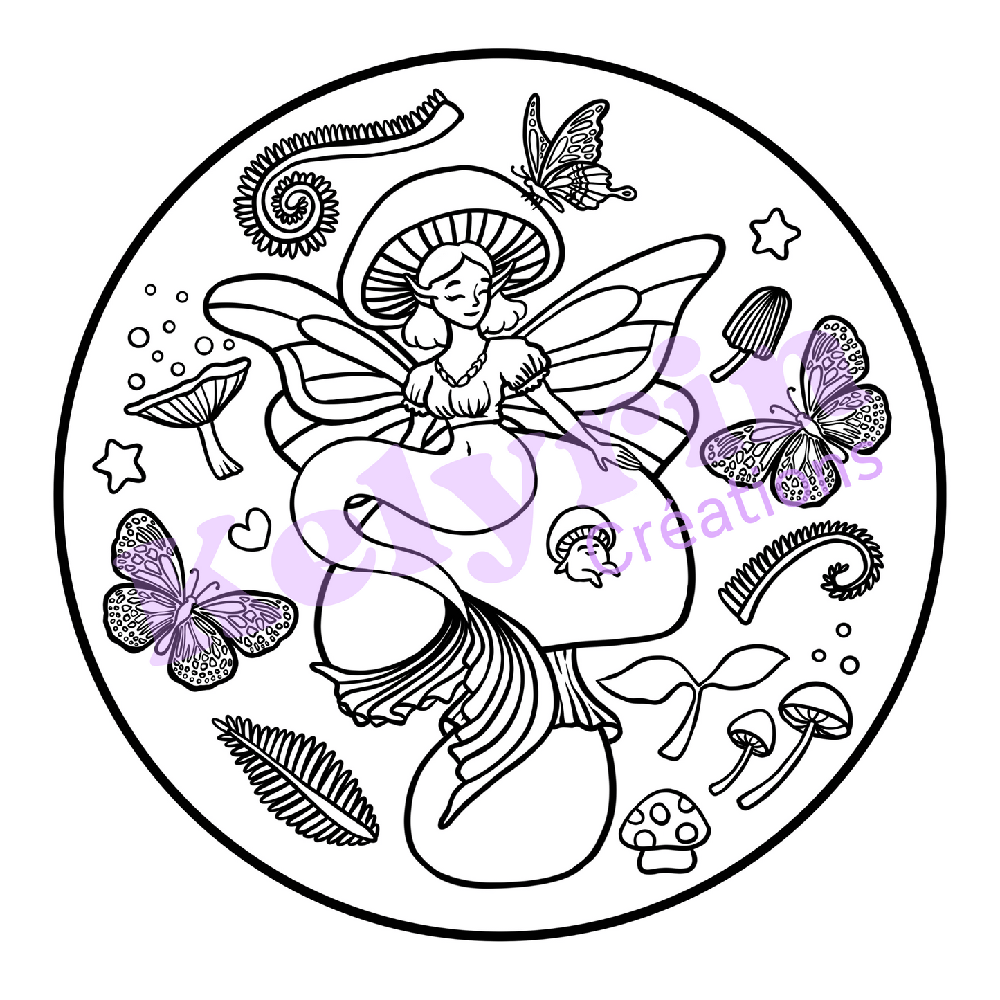 Page de coloriage - Sirène fée champignon