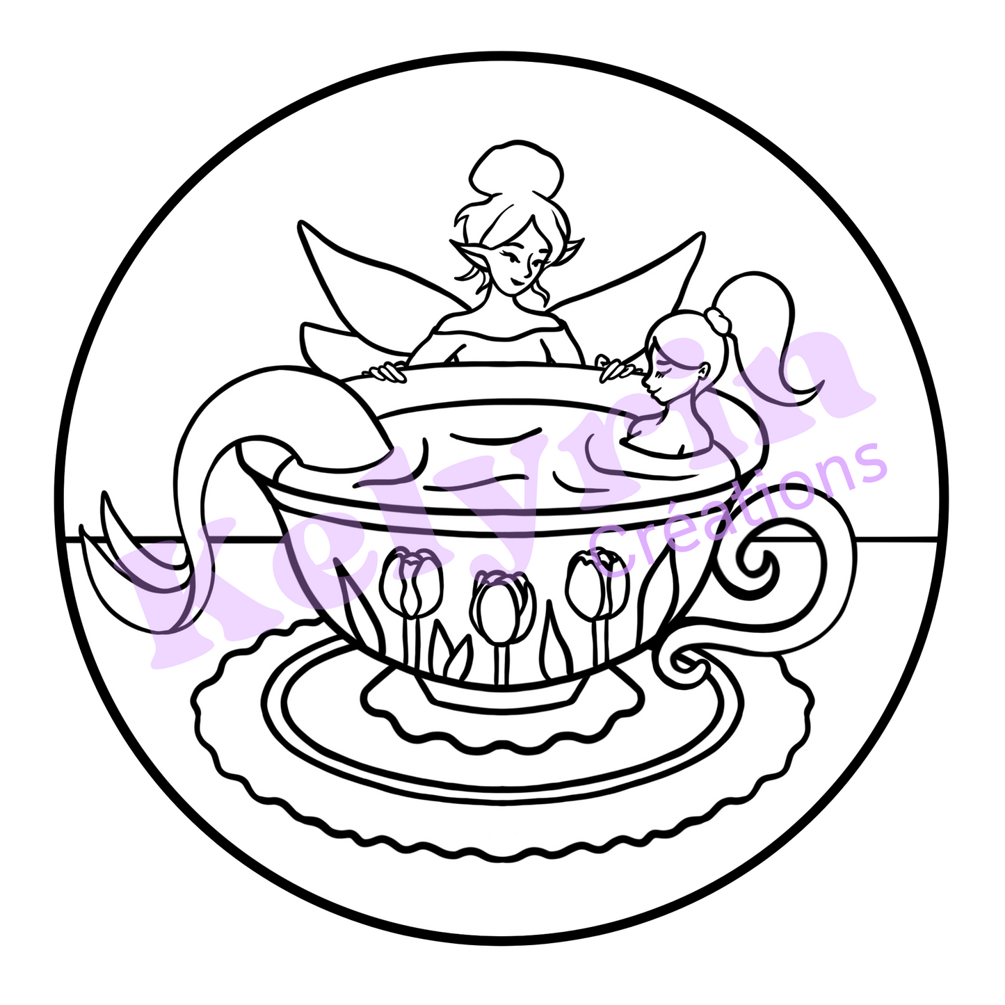 Page de coloriage - Sirène tasse de thé