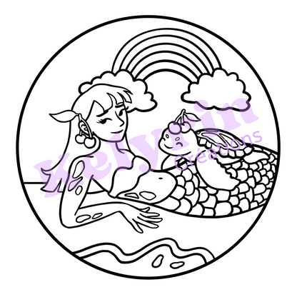 Page de coloriage - Sirène tortue cerises