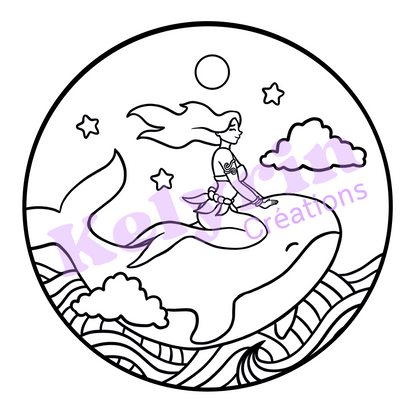 Page de coloriage - Sirène baleine dans le ciel