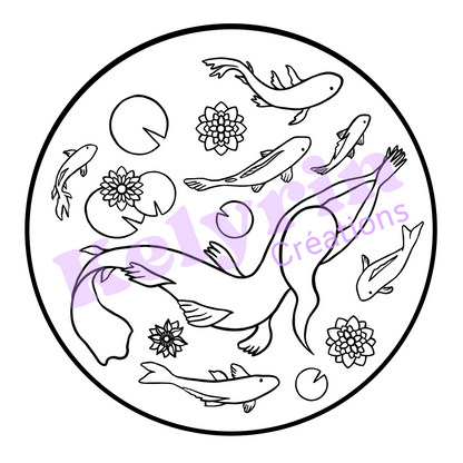 Page de coloriage - Sirène carpes koï