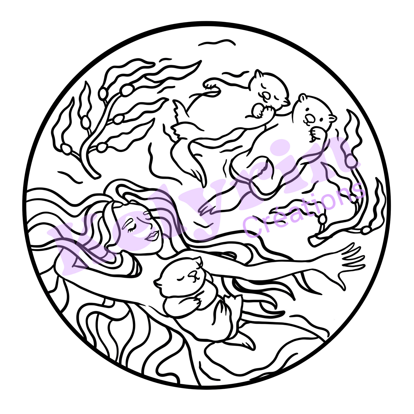 Page de coloriage - Sirène loutres