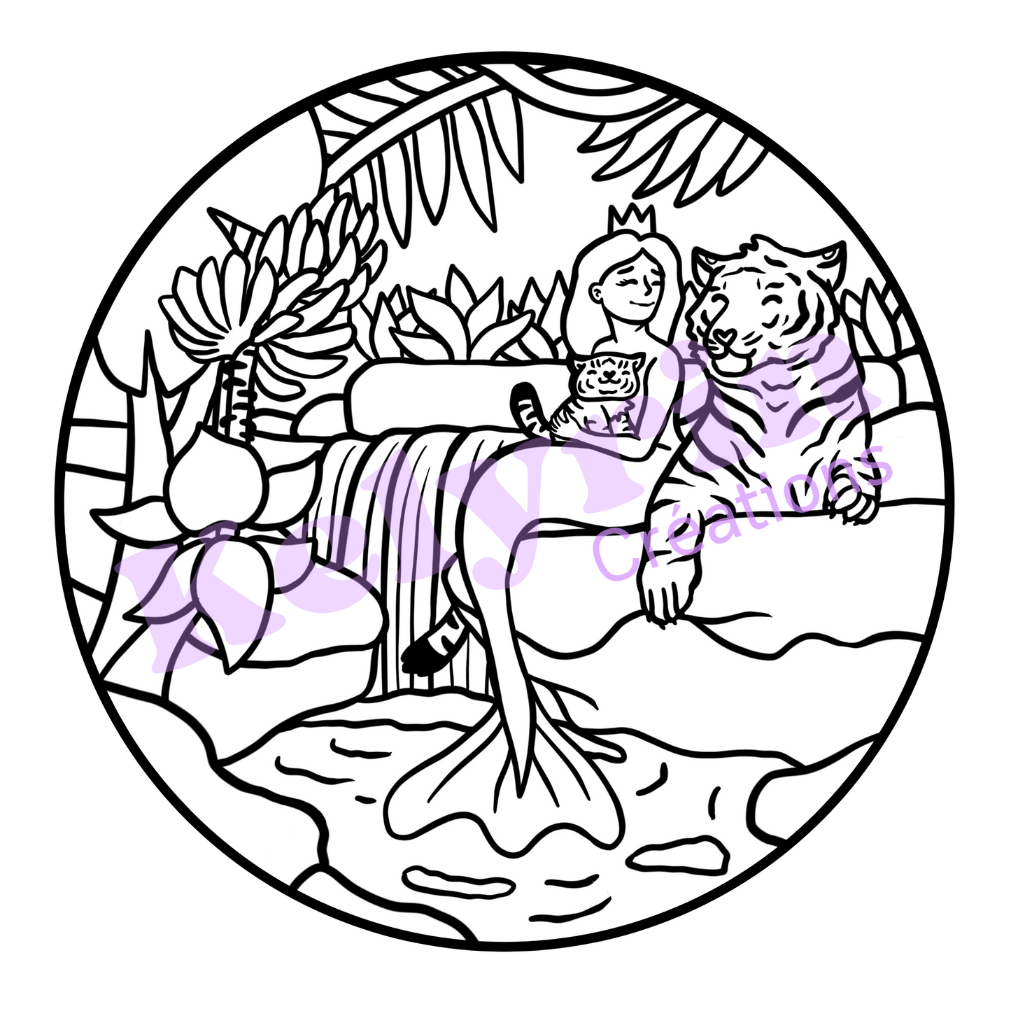 Page de coloriage - Sirène jungle tigre