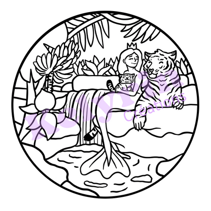 Page de coloriage - Sirène jungle tigre