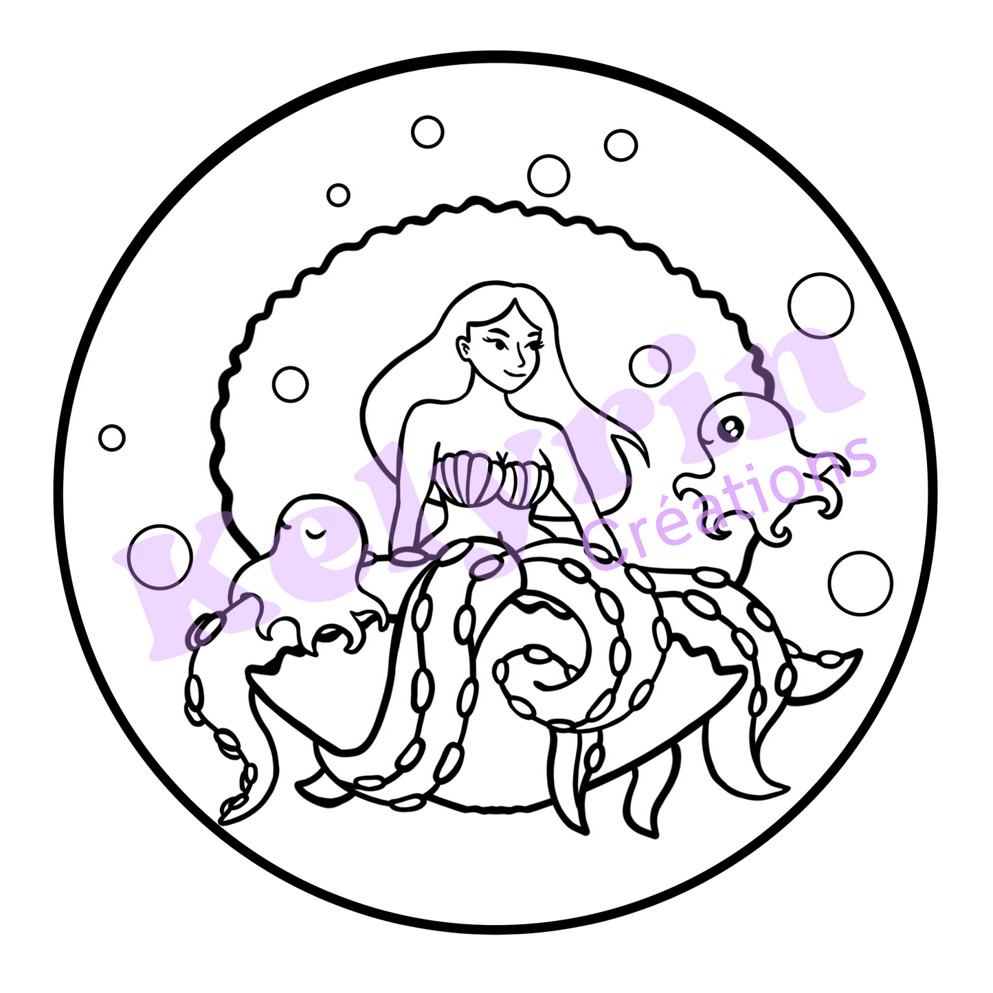 Page de coloriage - Sirène pieuvre