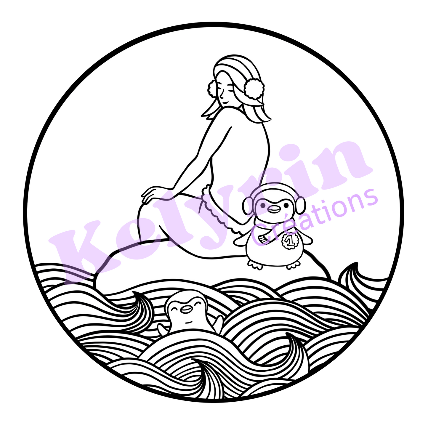 Page de coloriage - Sirène pingouins