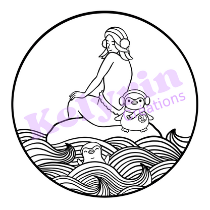 Page de coloriage - Sirène pingouins