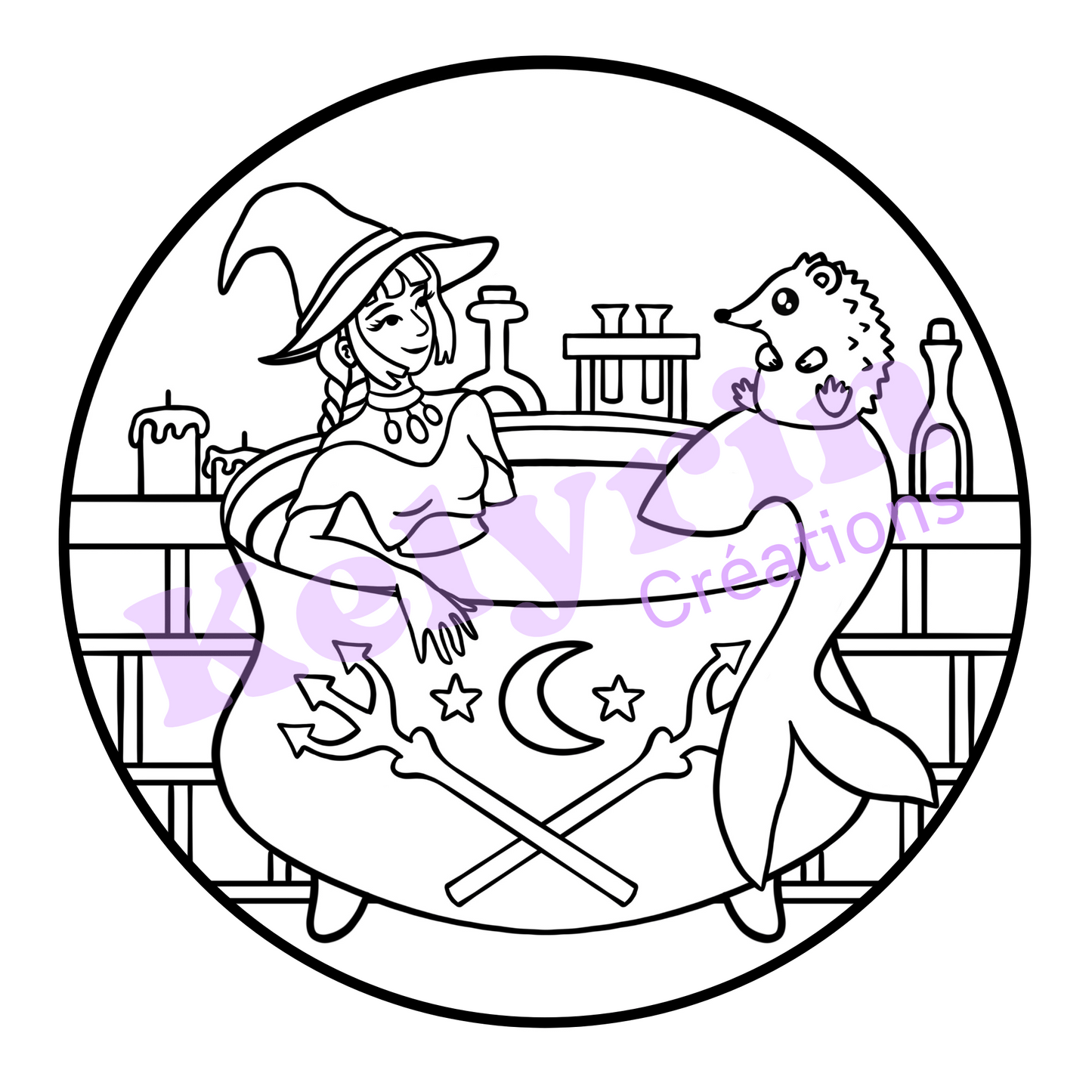 Page de coloriage - Sirène sorcière au chaudron