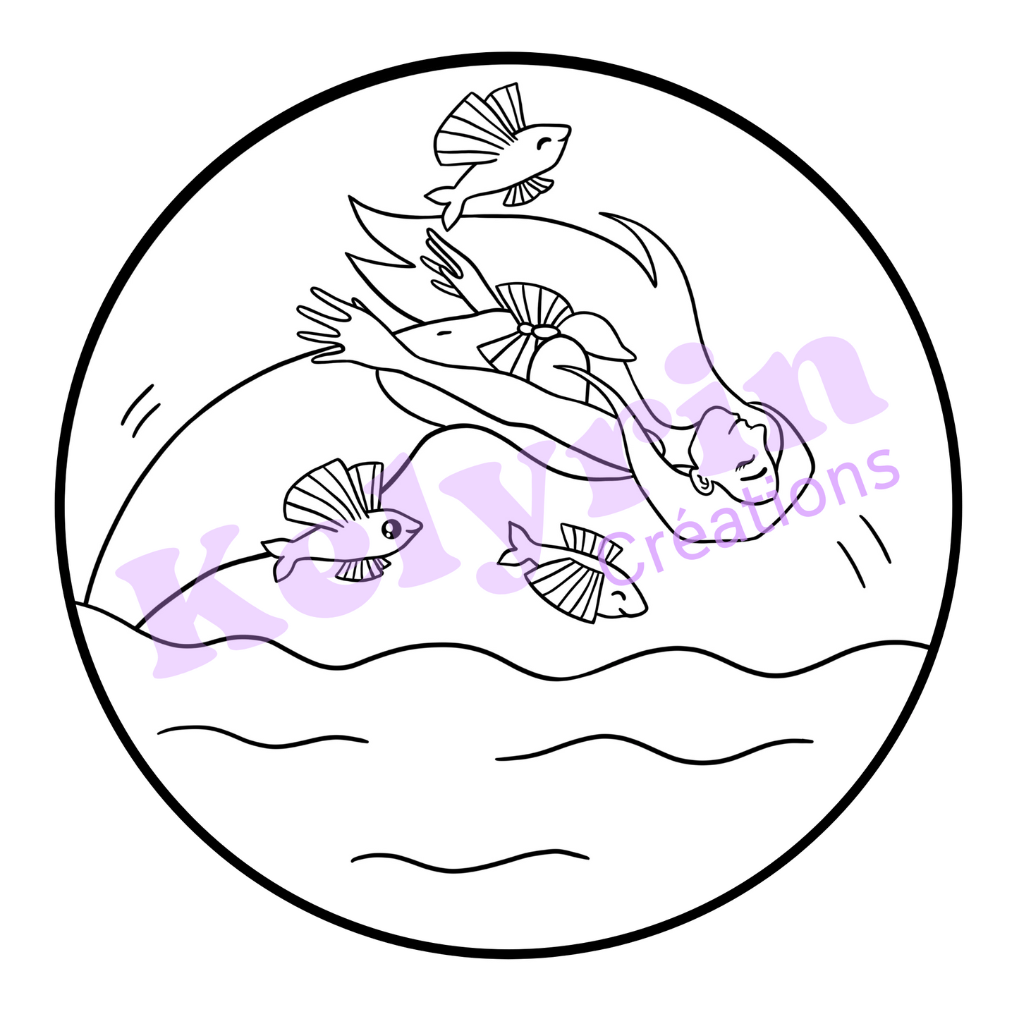 Page de coloriage - Sirène poissons volants