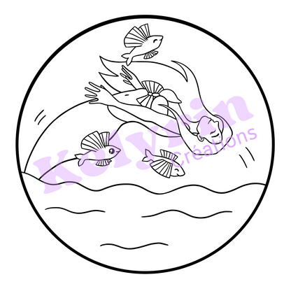 Page de coloriage - Sirène poissons volants