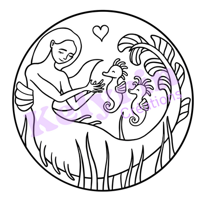 Page de coloriage - Sirène hippocampes