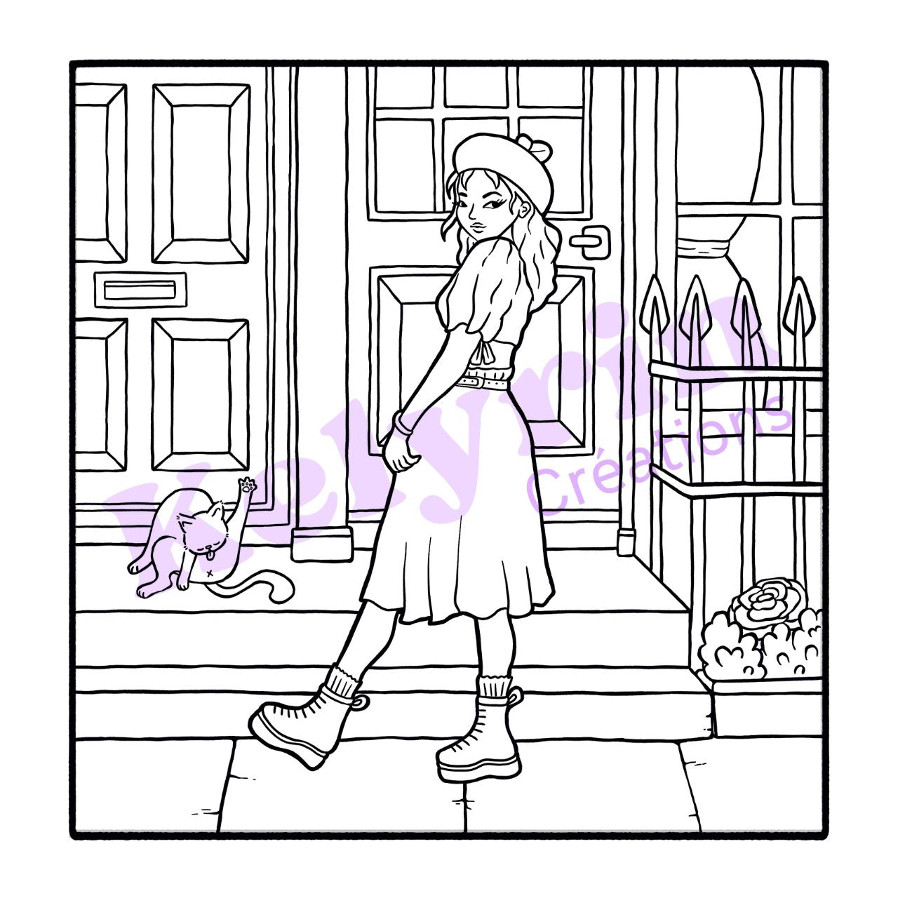 Page de coloriage - London chic et chat polisson