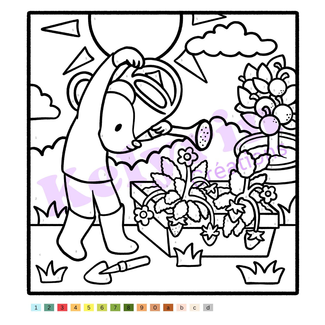 Page de coloriage - La souris et ses fraises (colo à chiffres)