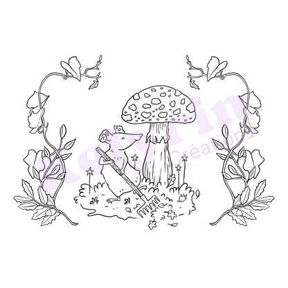 Page de coloriage - Souris au râteau