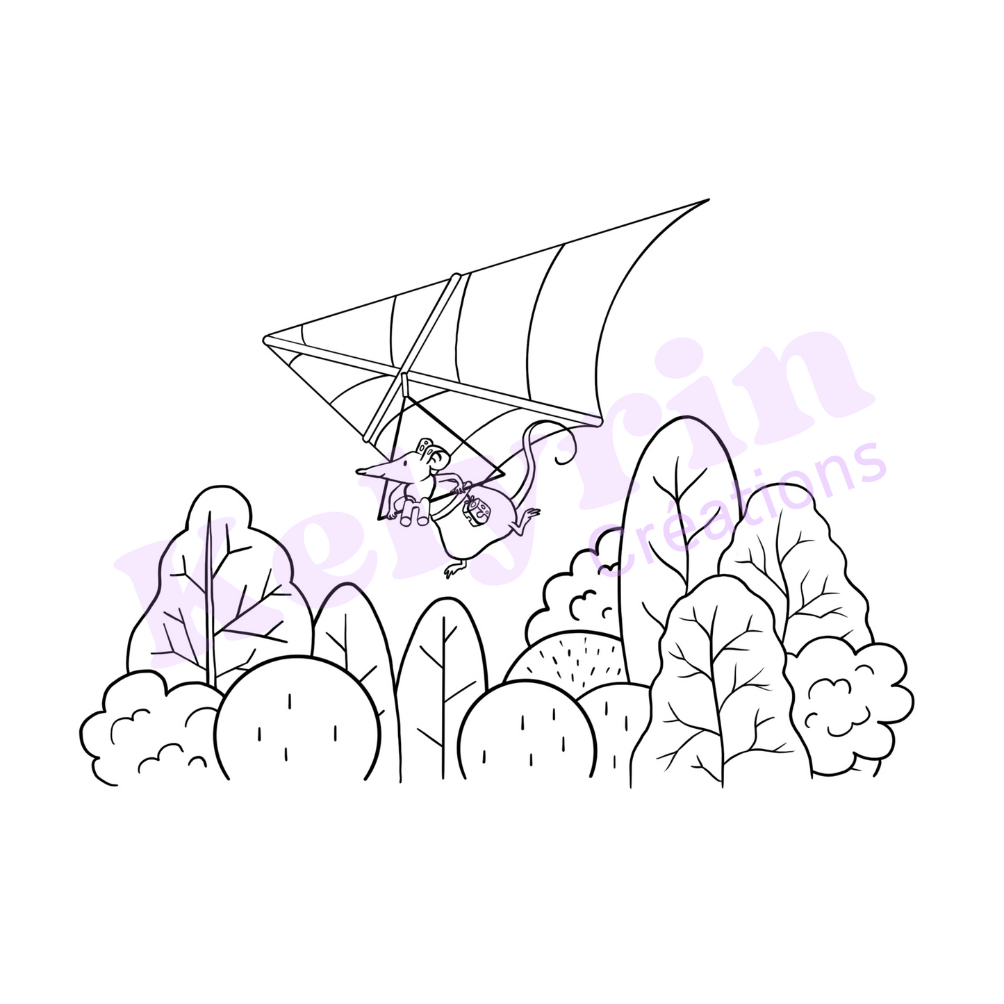 Page de coloriage - Souris deltaplane