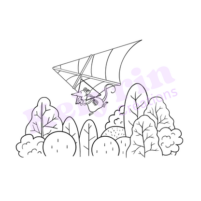 Page de coloriage - Souris deltaplane